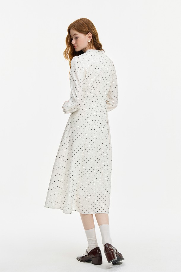 WE'DEE - 긴소매 원피스 - WD_Ribbon collar polka dot dress