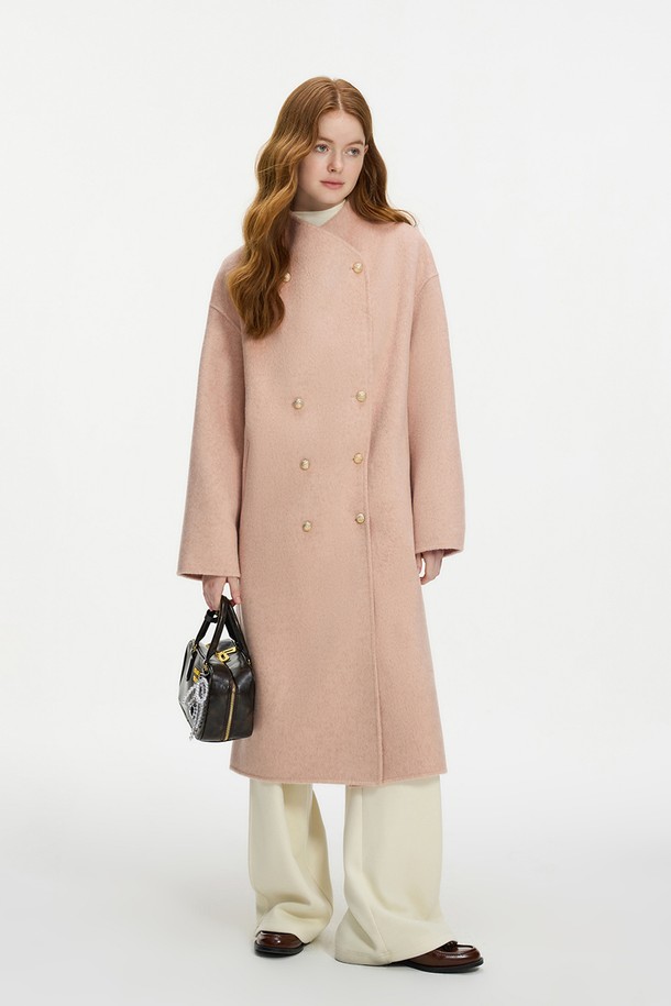 WE'DEE - 코트 - WD_Woolen gold button coat_PINK