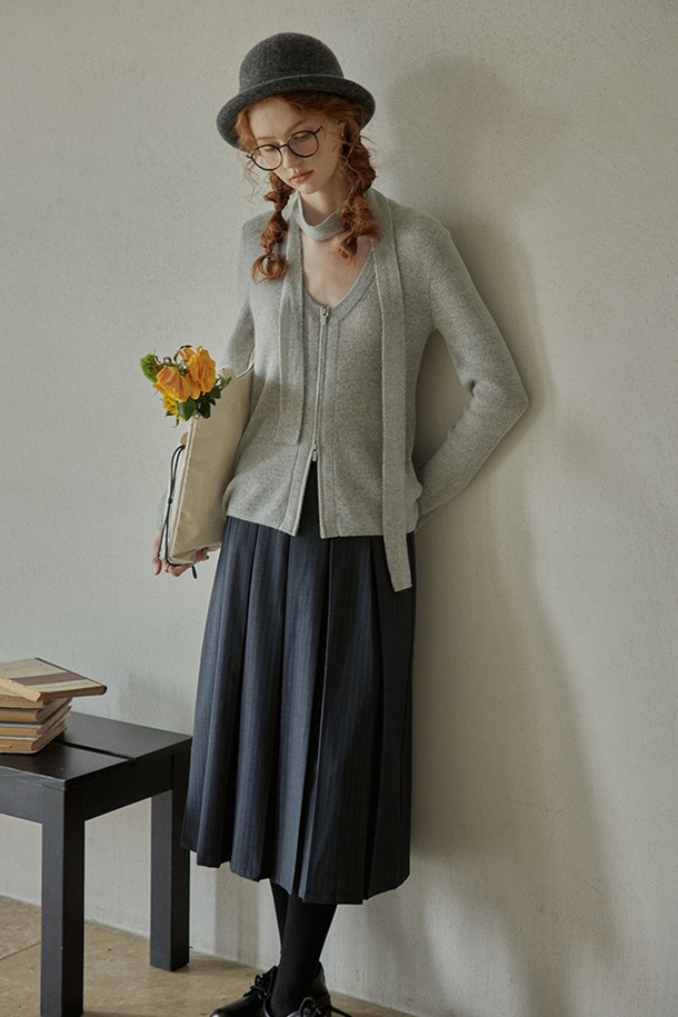 Proud Mary - 가디건 - PM_Muffler zipper knit cardigan_GRAY