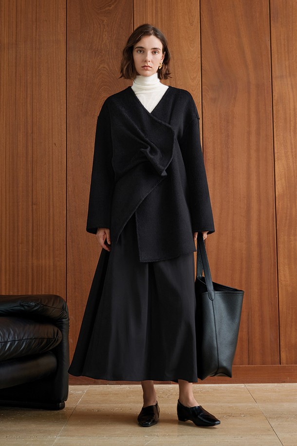 YYIAM - 코트 - YY_Pleated wool mid-length coat