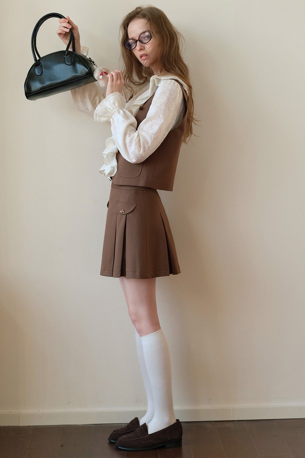 Cest Moidew - 미니스커트 - Cest_Brown pleated skirt