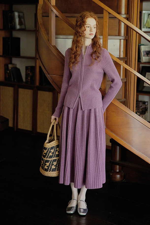 Proud Mary - 가디건 - PM_Ribbed wool zipper cardigan_PURPLE