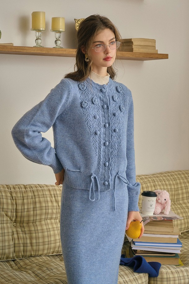 Simple Retro - 셋업 - SR_Gentle wool cardigan skirt set_BLUE