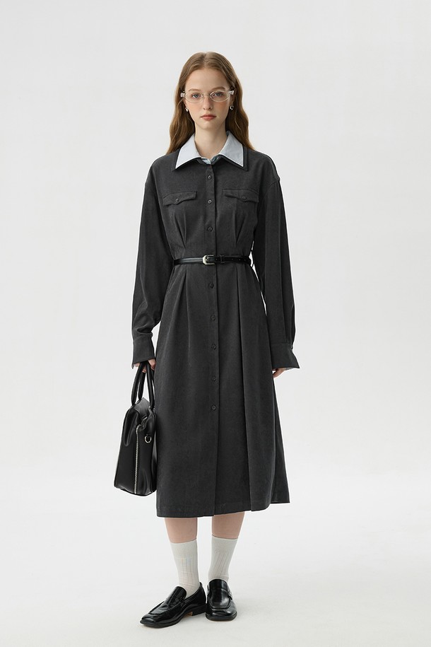 WE'DEE - 긴소매 원피스 - WD_Color lapel shirt dress