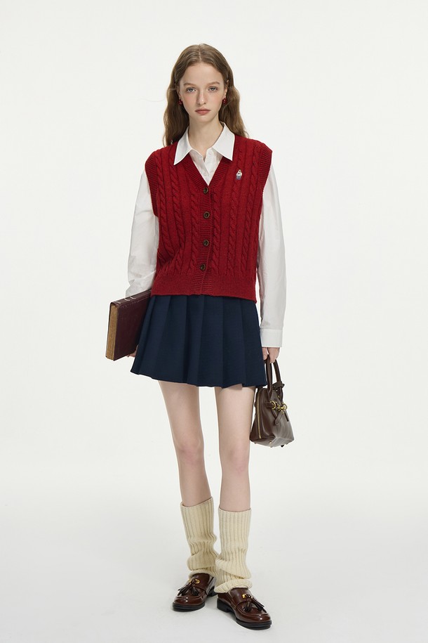 WE'DEE - 베스트 - WD_Bear embroidery cable vest_RED