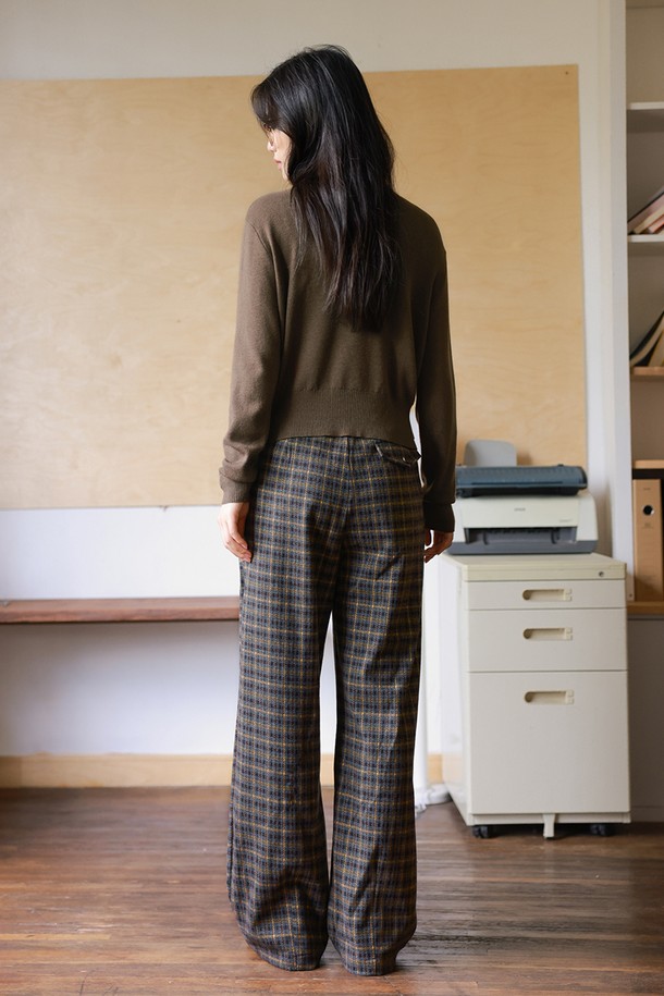 LANGSON - 롱/미디팬츠 - LS_Plaid wide fit long pants