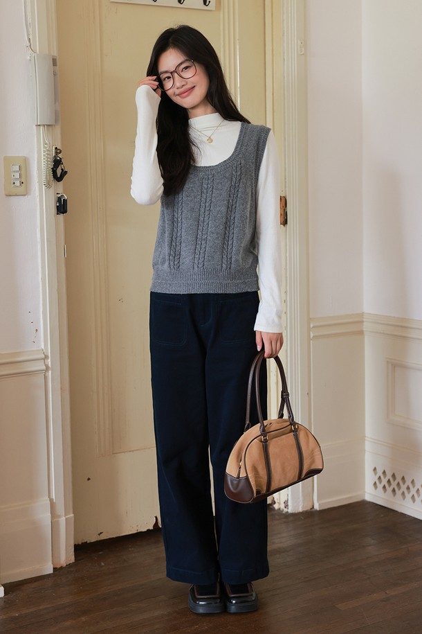 LANGSON - 베스트 - LS_U-neck gray knitted vest