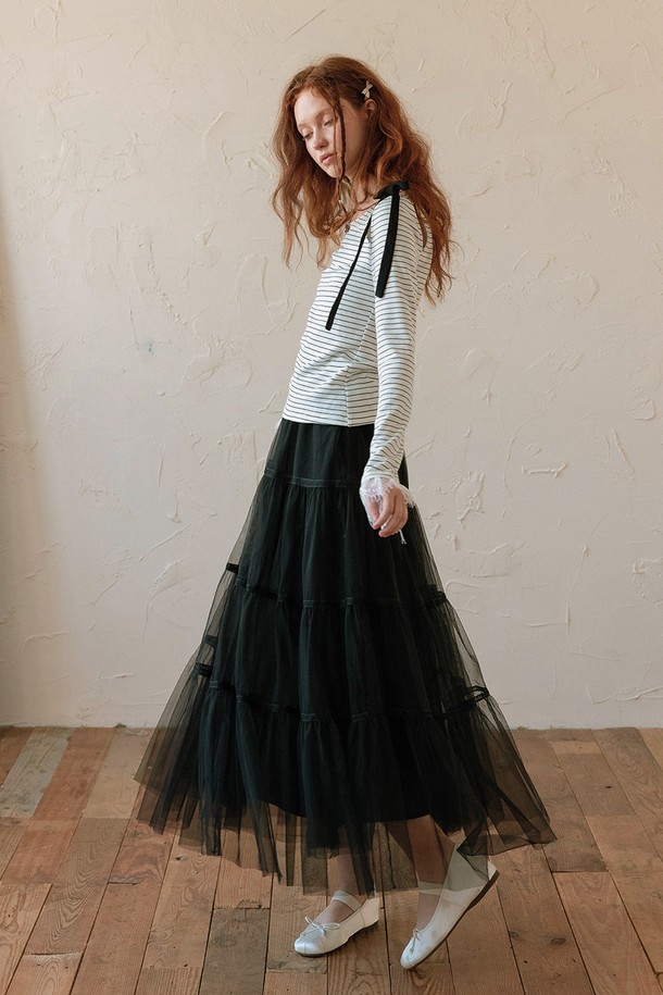 DUNDROP - 롱스커트 - DD_Double-layer mesh cake skirt