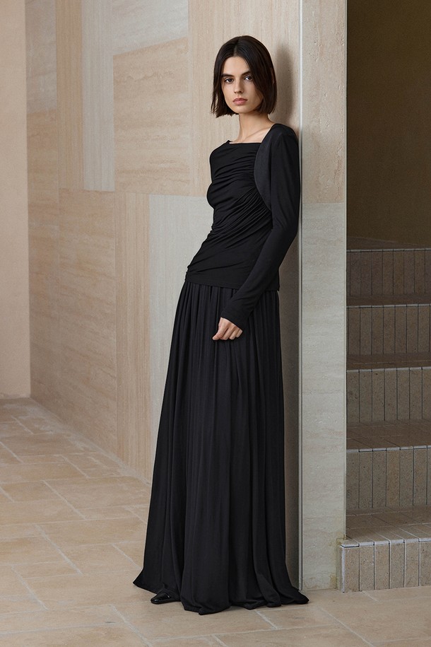 YYIAM - 롱스커트 - YY_Pleated maxi skirt_BLACK