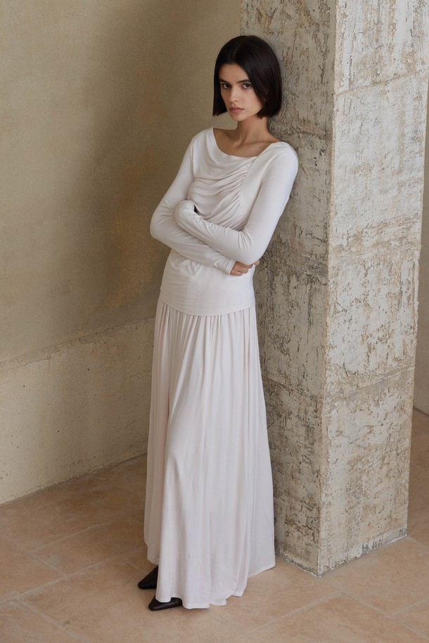 YYIAM - 롱스커트 - YY_Pleated maxi skirt_WHITE