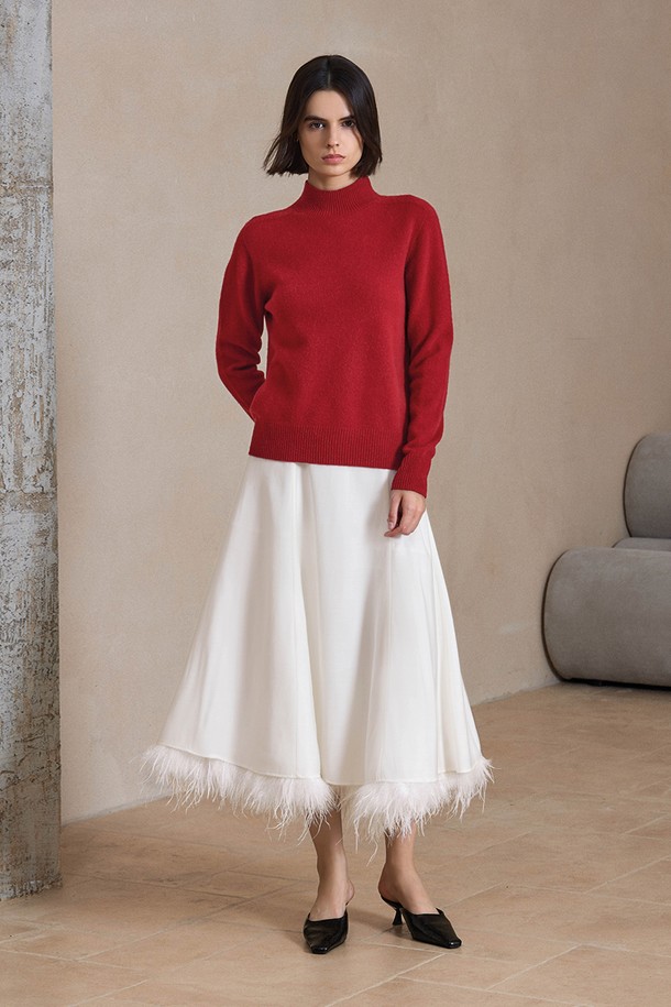 YYIAM - 롱스커트 - YY_Draped a-line feather skirt