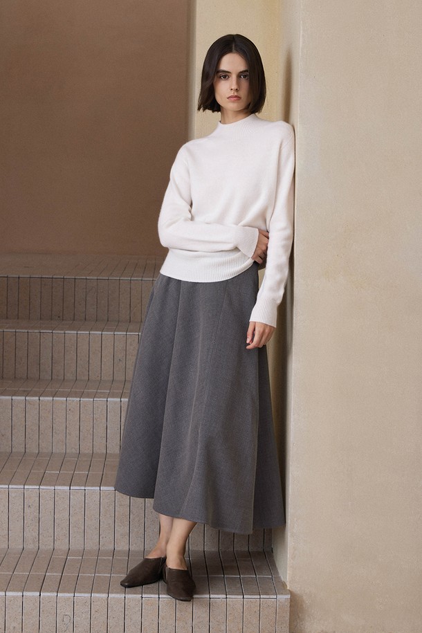 YYIAM - 롱스커트 - YY_Commuter gray umbrella skirt