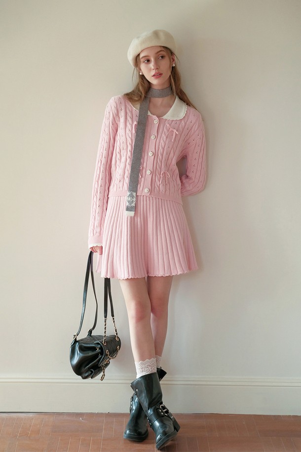 Cest Moidew - 가디건 - Cest_Pink knit bow cardigan