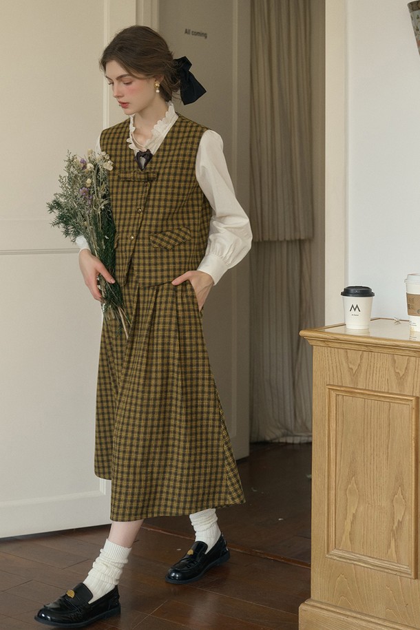 Simple Retro - 롱스커트 - SR_Vintage check wool skirt