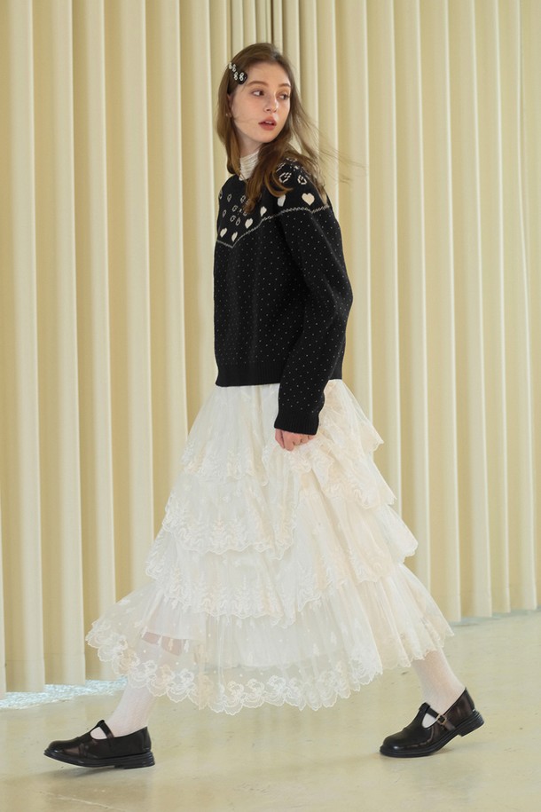 Cest Moidew - 롱스커트 - Ces_Embroidery lace layered skirt