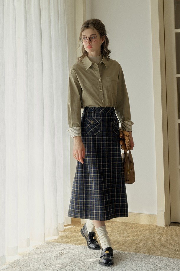 Simple Retro - 롱스커트 - SR_Vintage plaid a-line skirt