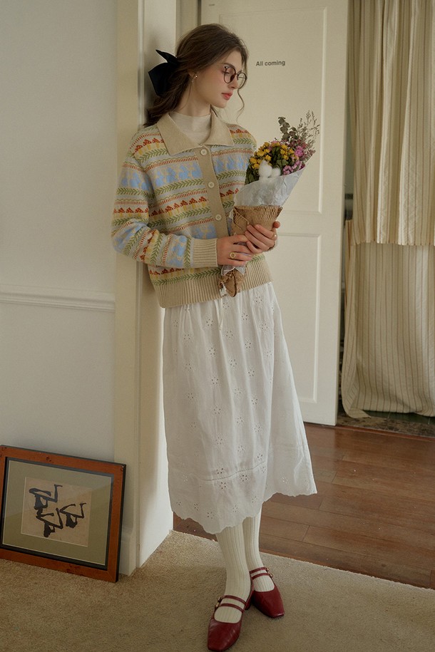 Simple Retro - 가디건 - SR_Gentle wool pattern knit cardigan