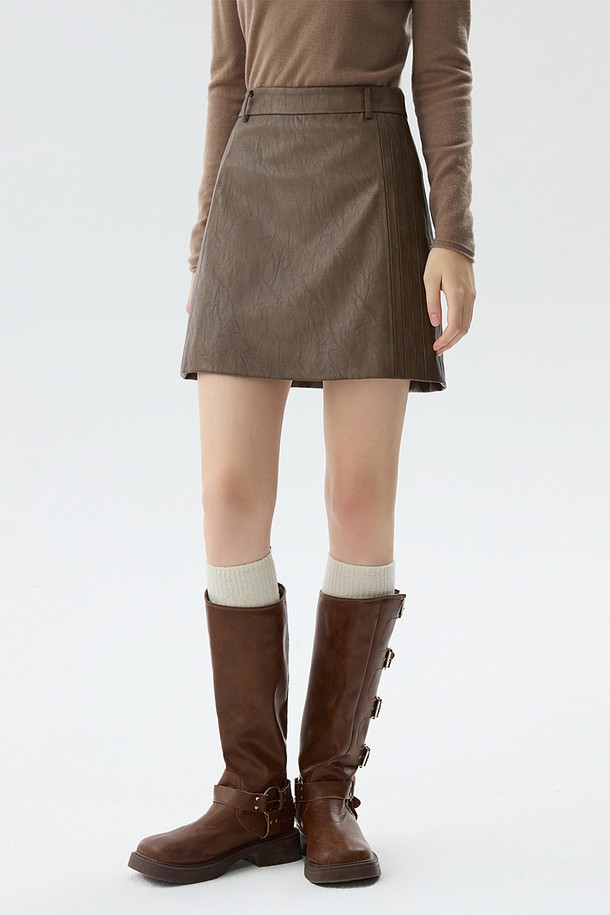 WE'DEE - 미니스커트 - WD_Leather a-line skirt