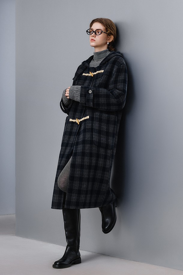 WE'DEE - 코트 - WD_Plaid horn button woolen coat