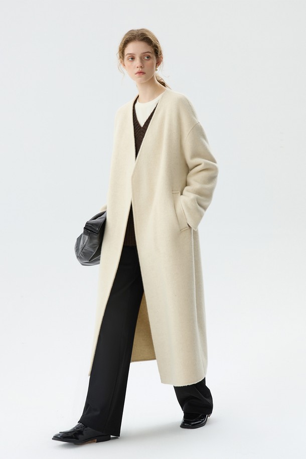 WE'DEE - 코트 - WD_Belted collarless coat