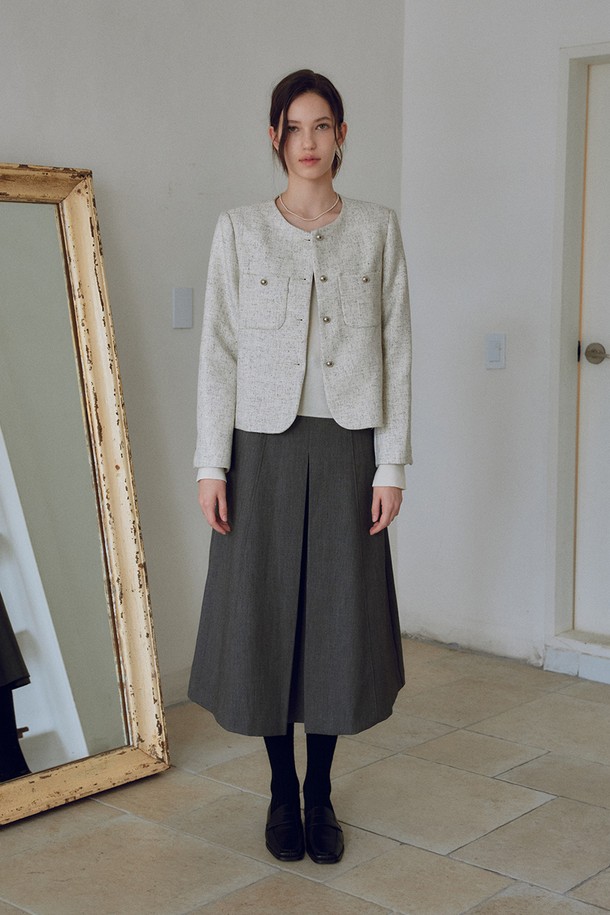 itte - 자켓 - IT_Light gray slim-fit crop jacket