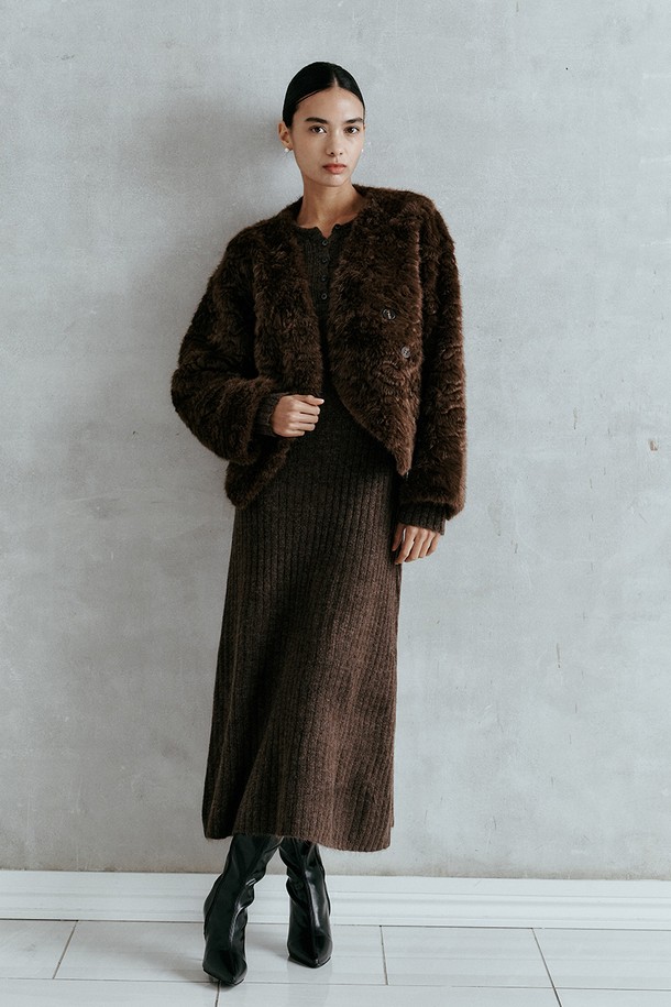 itte - 점퍼 - IT_Winter v-neck fur jacket_BROWN