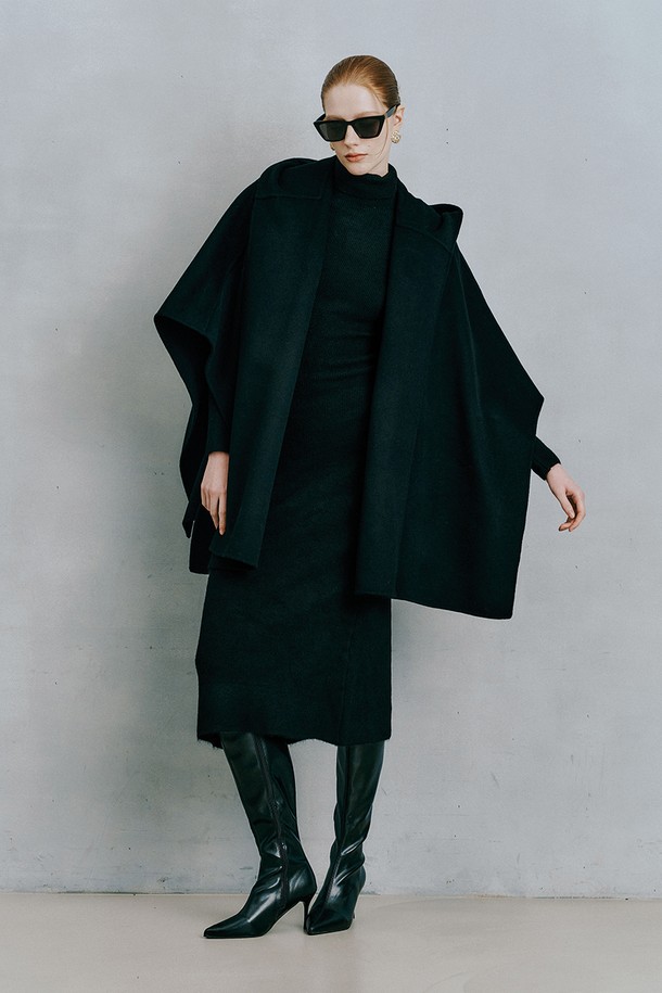 itte - 코트 - IT_Black mid length cape coat