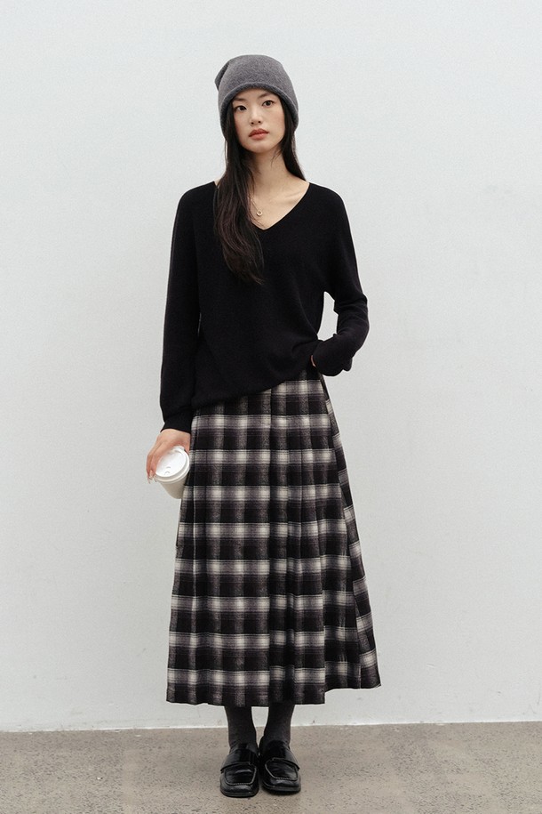 LANGSON - 롱스커트 - LS_Waist point pleated skirt