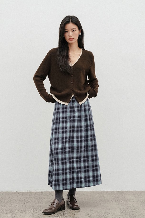 LANGSON - 롱스커트 - LS_Check long A-line skirt