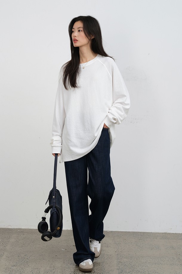 LANGSON - 긴소매 티셔츠 - LS_Basic white long sleeve top