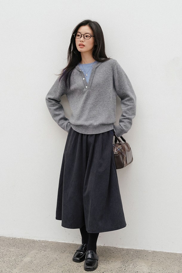 LANGSON - 스웨터 - LS_Fake two-piece casual knit top