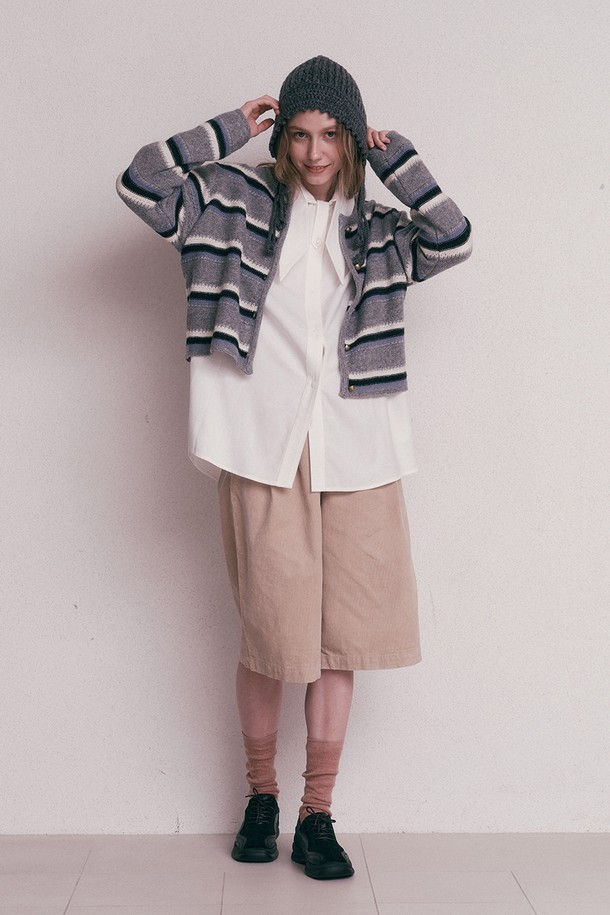 Aei&Rei - 가디건 - AR_Contrast stripes knit cardigan