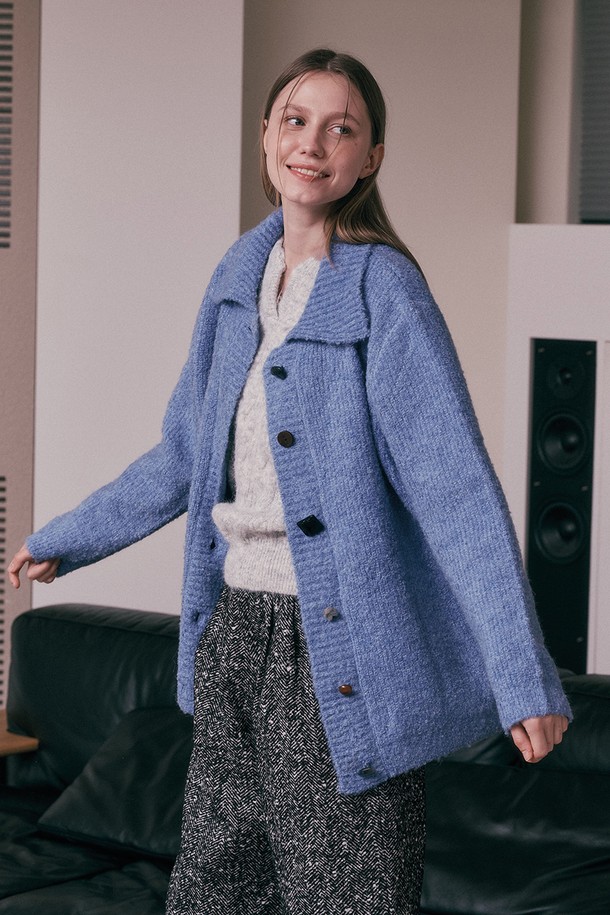 Aei&Rei - 가디건 - AR_Blue over fit knit cardigan