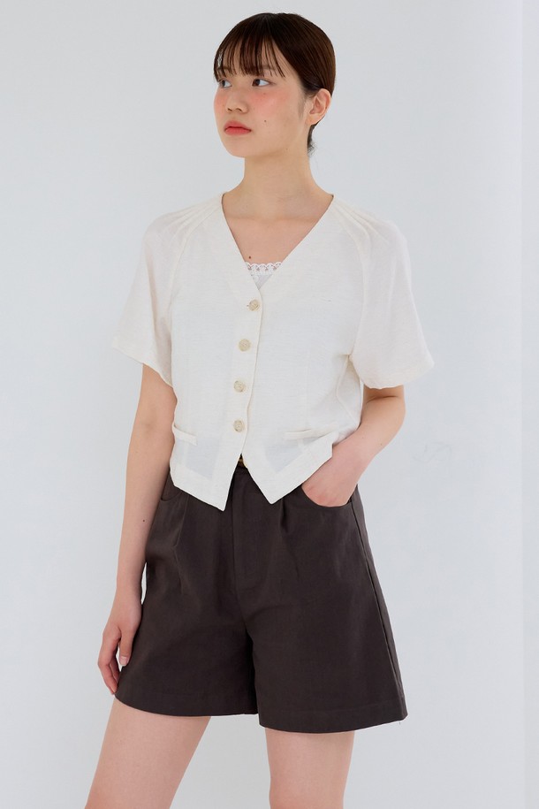 Aei&Rei - 자켓 - AR_Linen v-neck cropped shirt jacket