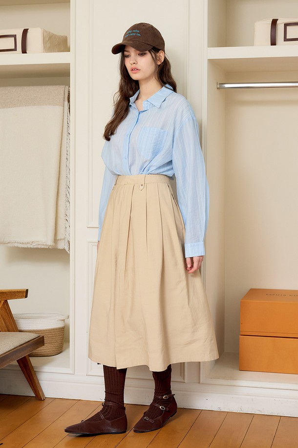 Aei&Rei - 롱스커트 - AR_Beige basic pleat skirt