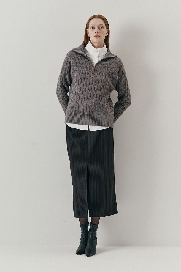 WE'DEE - 스웨터 - WD_Cable half zip up knit top_GRAY