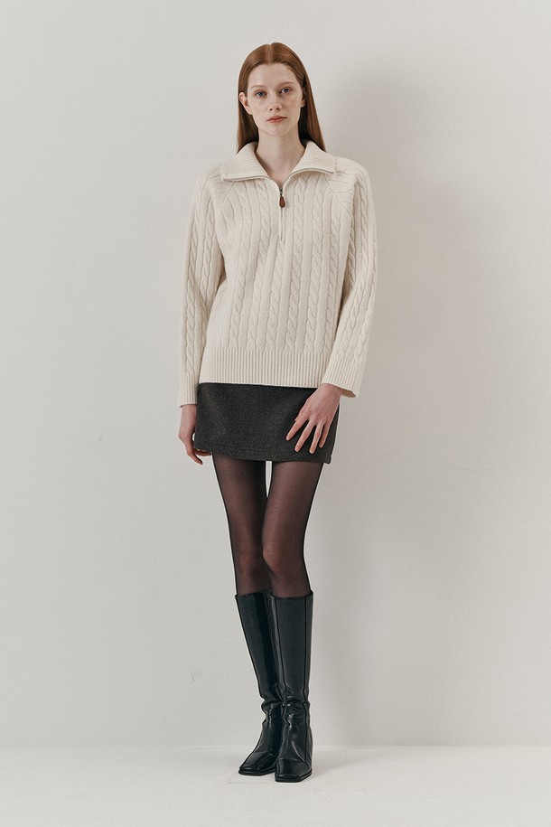 WE'DEE - 스웨터 - WD_Cable half zip up knit top_IVORY