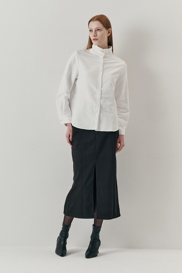 WE'DEE - 셔츠 - WD_Solid color high neck shirt_WHITE