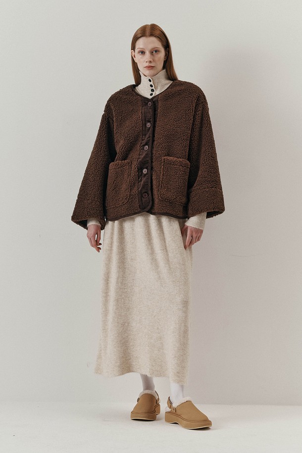 WE'DEE - 자켓 - WD_Double pockets brown fleece jacket