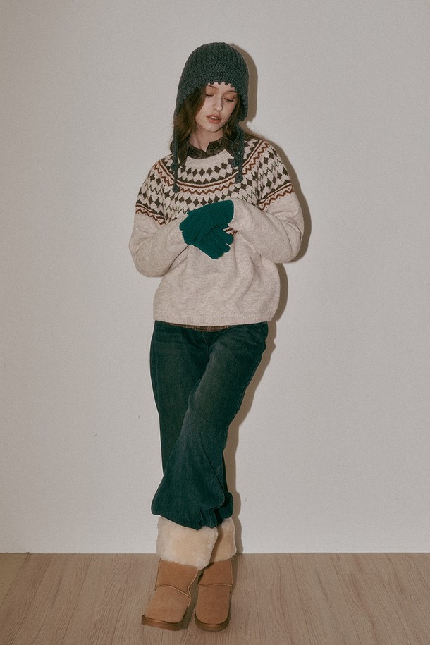 Aei&Rei - 스웨터 - AR_Diamond knit sweater_BEIGE