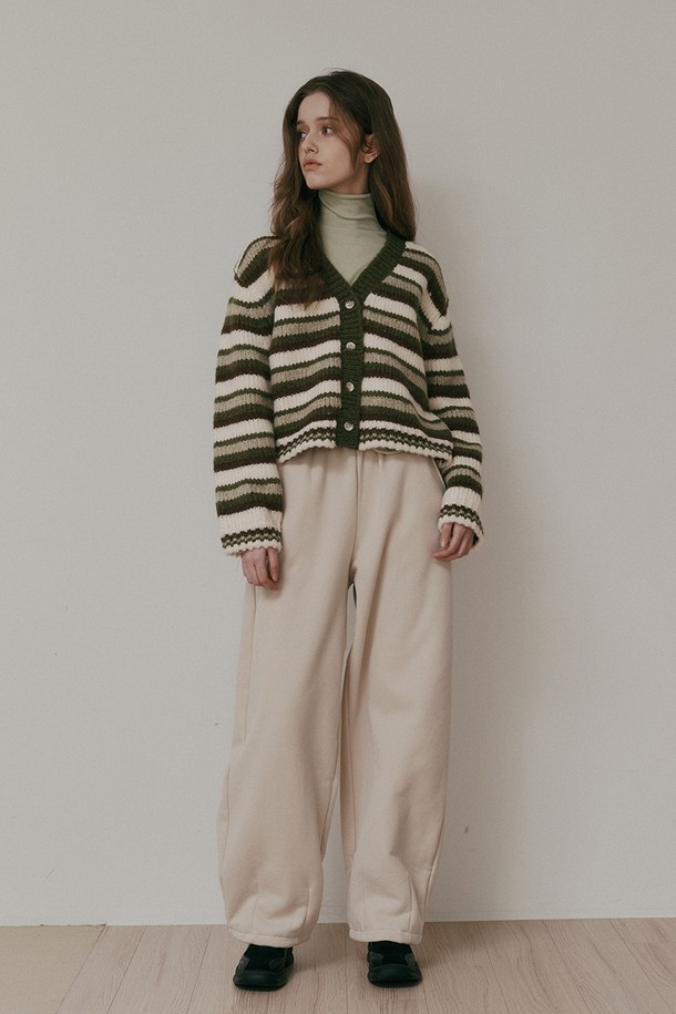 Aei&Rei - 가디건 - AR_Green striped knit cardigan