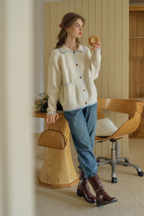 Simple Retro - 가디건 - SR_Loose fit knit wool cardigan