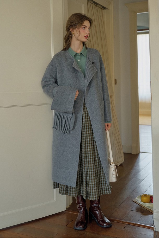 Simple Retro - 코트 - SR_Tassel scarf set wool coat