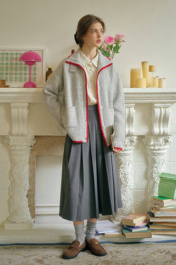 Simple Retro - 가디건 - SR_Double pocket loose cardigan_GRAY