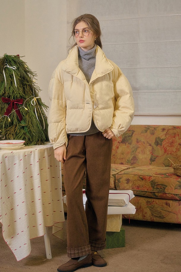 Simple Retro - 패딩 - SR_Cropped duck down jacket_IVORY