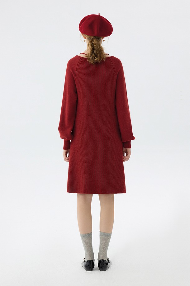 WE'DEE - 긴소매 원피스 - WD_V-neck knitted dress