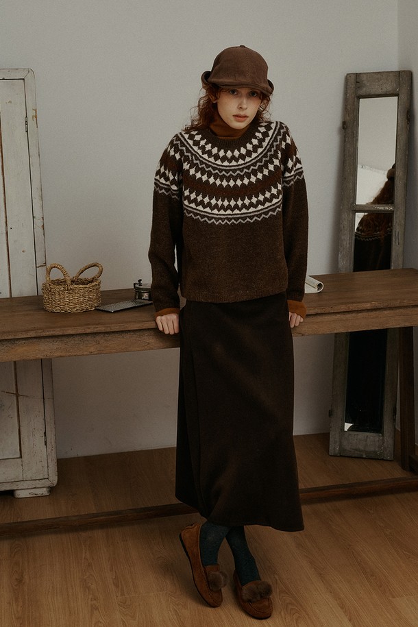 Proud Mary - 스웨터 - PM_Diamond knit sweater_BROWN