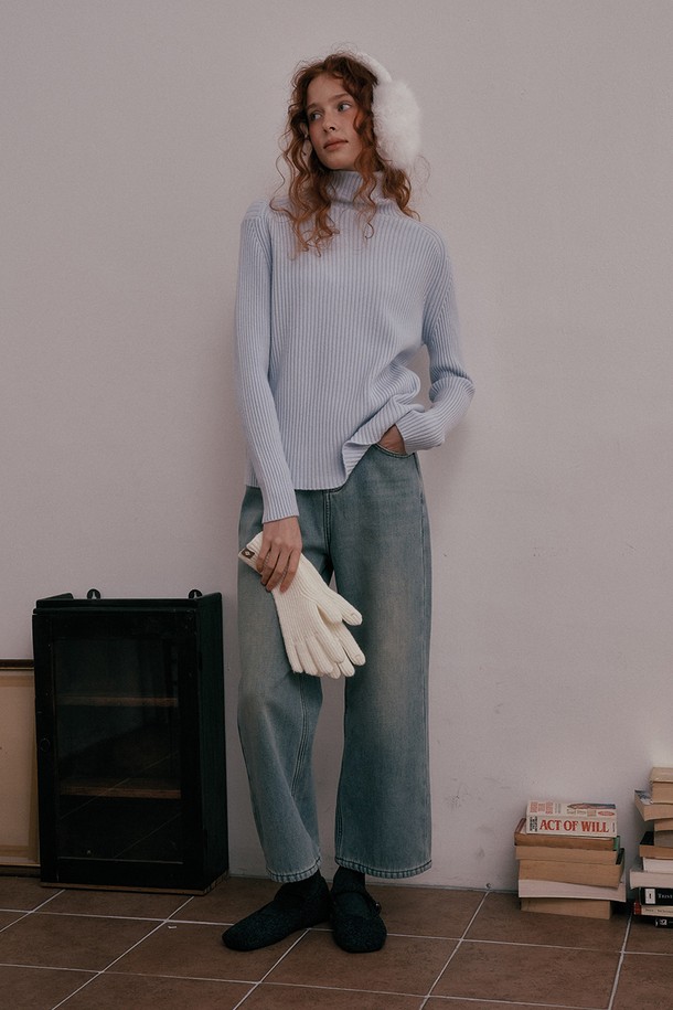 DUNDROP - 스웨터 - DD_Base turtleneck knit top_SKY BLUE