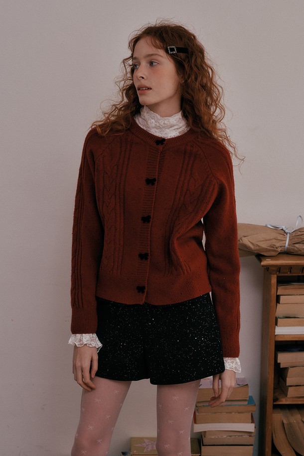 DUNDROP - 가디건 - DD_Bow button knit cardigan_RED