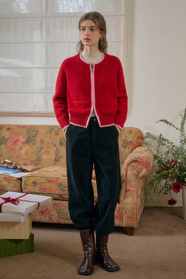 Simple Retro - 가디건 - SR_Two-way zip-up knit cardigan_RED